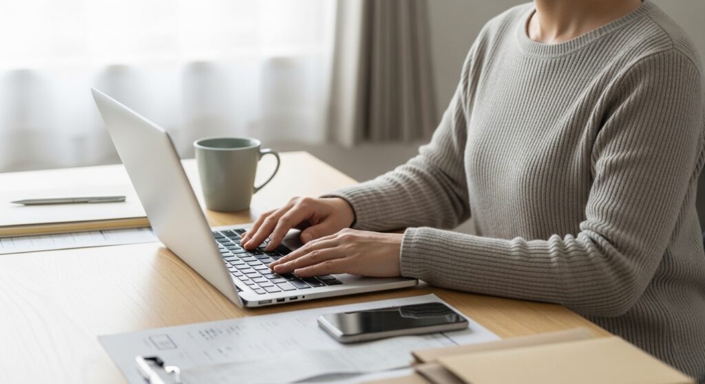 日本人女性がAIで在宅副業を始める場面