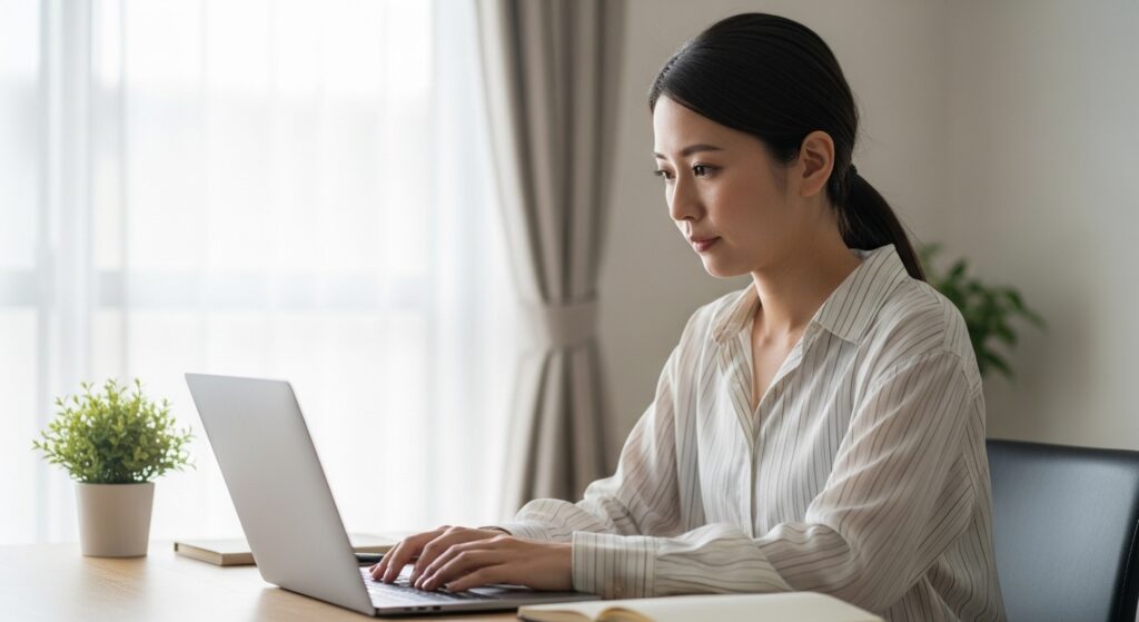 日本人女性がライティング例をチェック