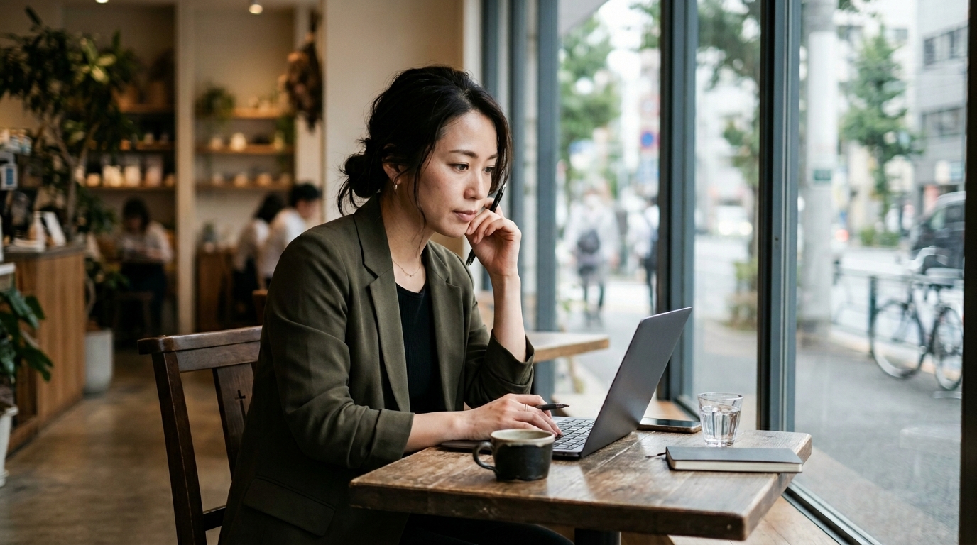 Canvaデザインに取り組む日本人女性