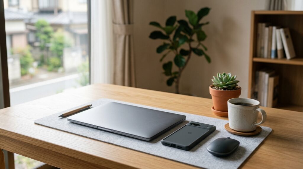アマゾンアソシエイトのリンク作成方法をPCとスマホで確認しながら作業するミニマルなデスク環境