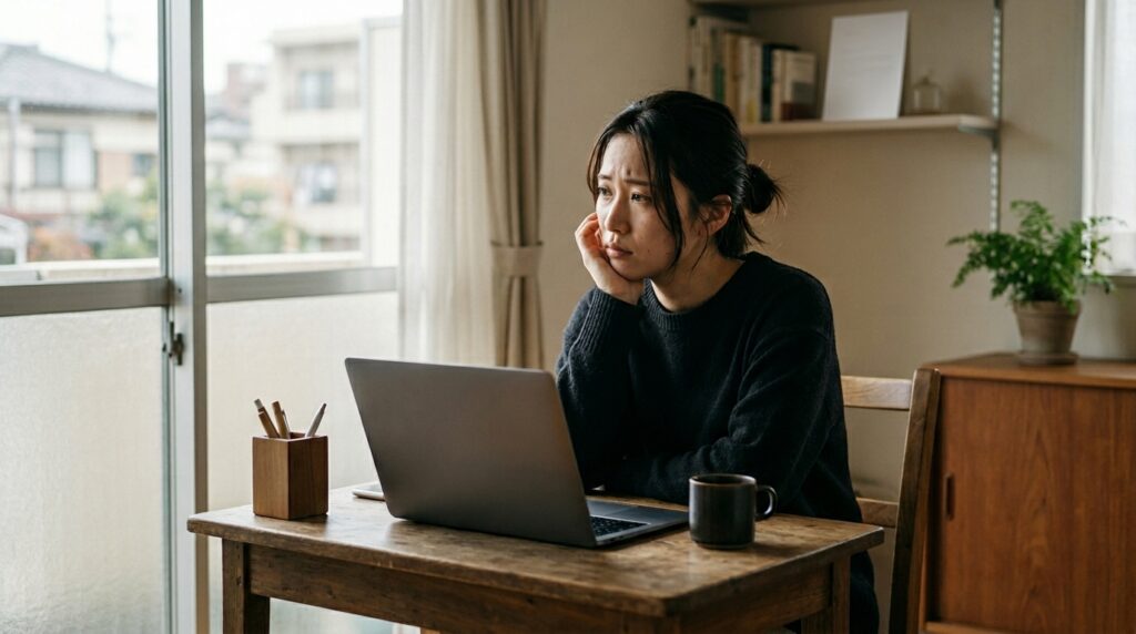給料が安い中で副業禁止の働き方に悩み、就業規則を確認する女性を表すイメージ画像
