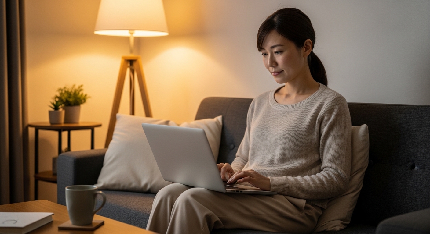 ChatGPTほったらかし副業の実態を確認しながら、効率的な働き方を模索する女性起業家を表すイメージ画像