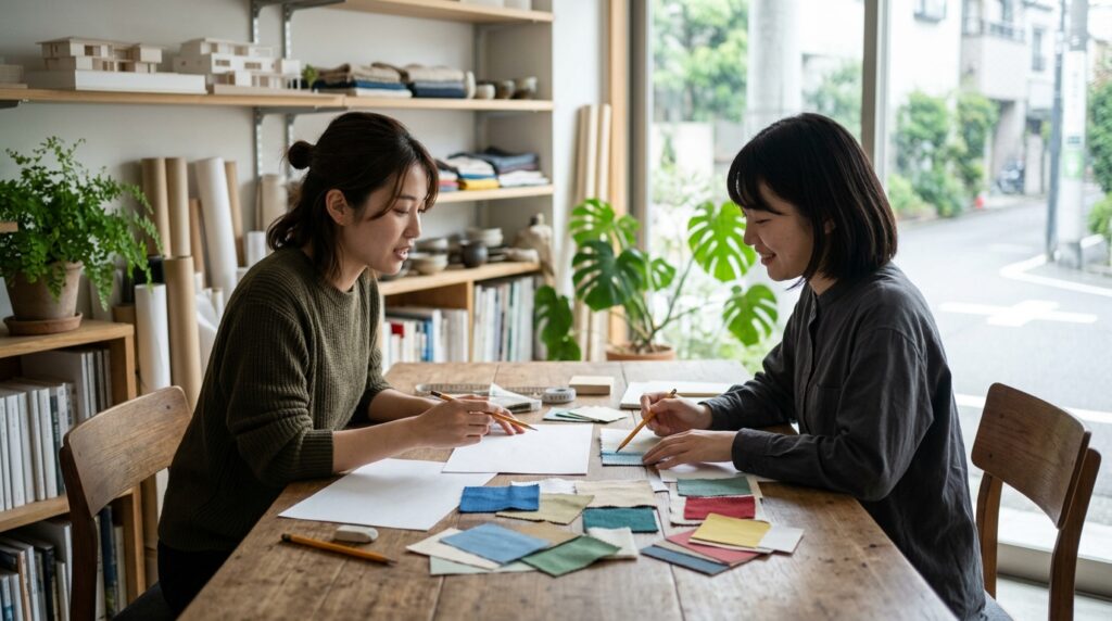 女性起業における自宅サロンメニュー表の作り方や構成づくりを相談する様子を表すイメージ画像