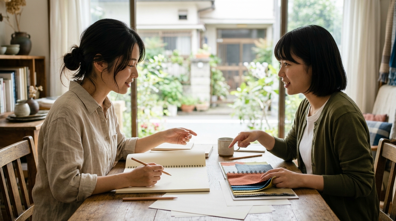 売れるサロン名の決め方を考えながら、理想の顧客に伝わるブランドづくりに取り組む女性起業家のイメージ画像