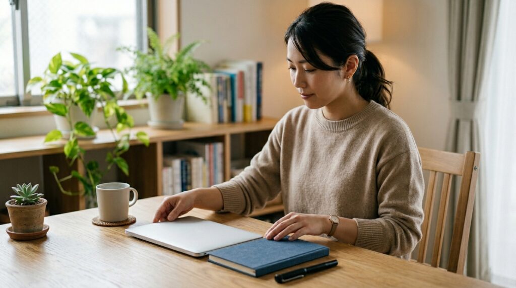 ChatGPTとコンサル業務の変化を考えながら仕事環境を整える女性を表すイメージ画像